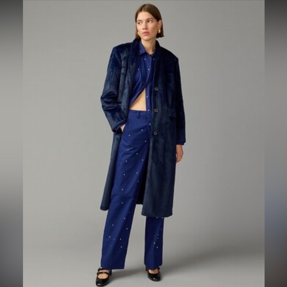 NWT J.Crew Collection Palais Topcoat in brushed Faux Fur Navy SZ 14 BU455 - Picture 4 of 10